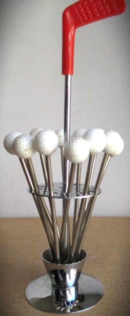 Golf Cocktailprikkers vintage~Golfballen~Zilver kleur houder, Verzamelen, Ophalen of Verzenden, Huis en Inrichting