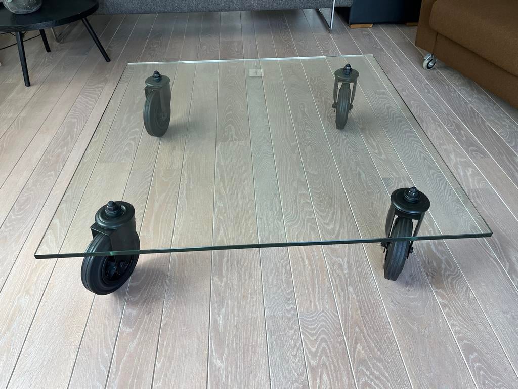 Tavolo Con Ruorte van Fontanaarte., Huis en Inrichting, Tafels | Salontafels, Ophalen, Gebruikt, Vierkant, Glas