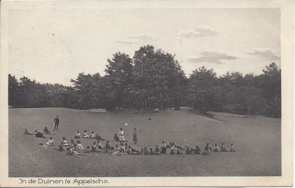 Appelscha (Frl.) In de Duinen, veel Volk, gelopen 1925, Verzamelen, Ophalen of Verzenden, 1920 tot 1940, Gelopen, Friesland