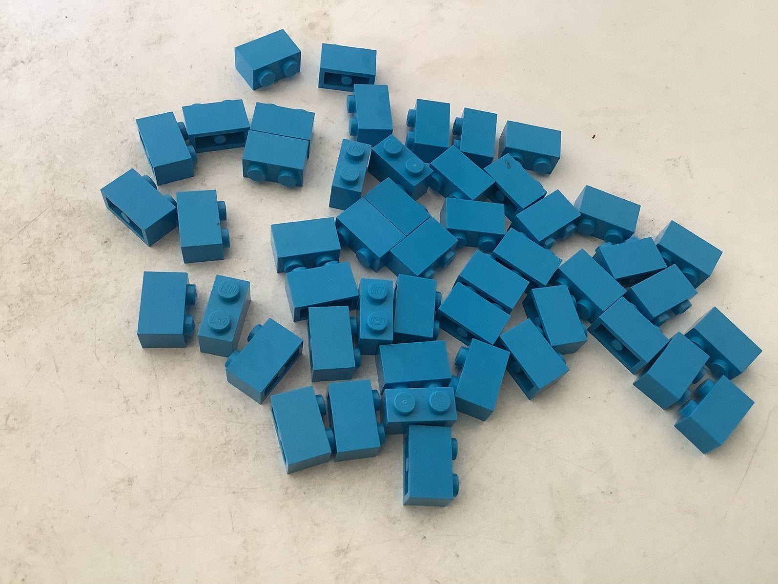 Lego steen 1x2 azuurblauw, Ophalen of Verzenden, Gebruikt, Losse stenen, Lego