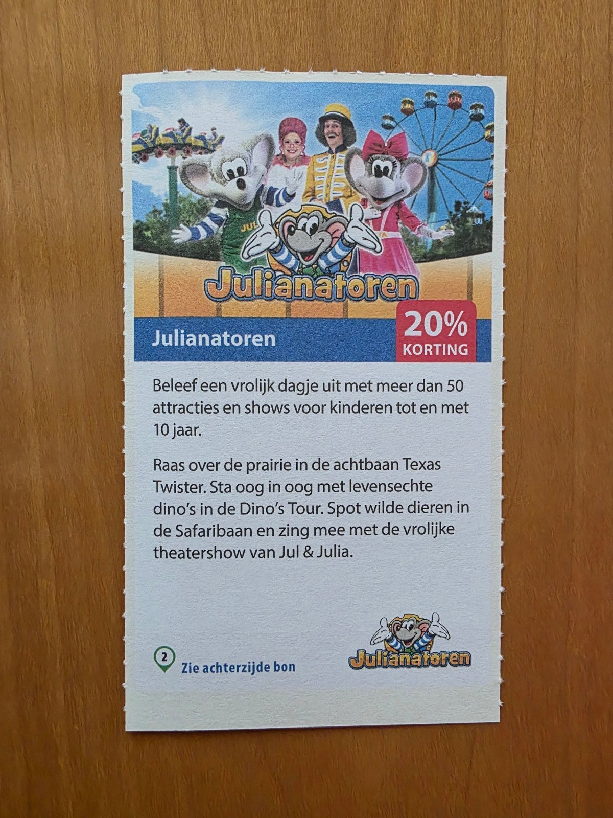 Julianatoren 20% korting maximaal 5 personen, Drie personen of meer, Kortingskaart