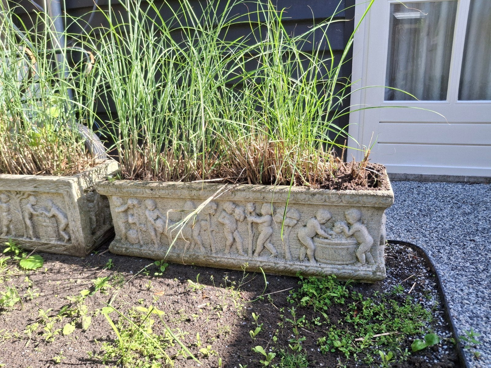 Grote stenen plantenbakken 2x, Tuin en Terras, Bloembakken en Plantenbakken, Ophalen, Steen, Minder dan 30 cm, Rond