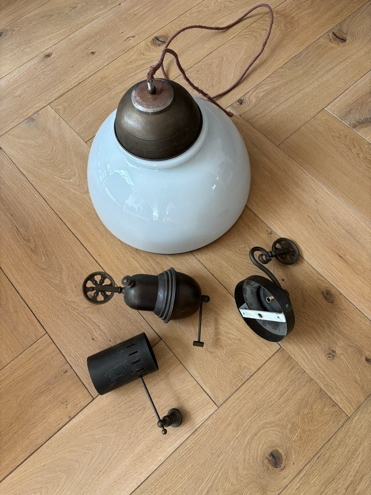 Vintage Tafel Hanglamp met Katrolsysteem, Gebruikt, Ophalen of Verzenden, Glas, Vintage