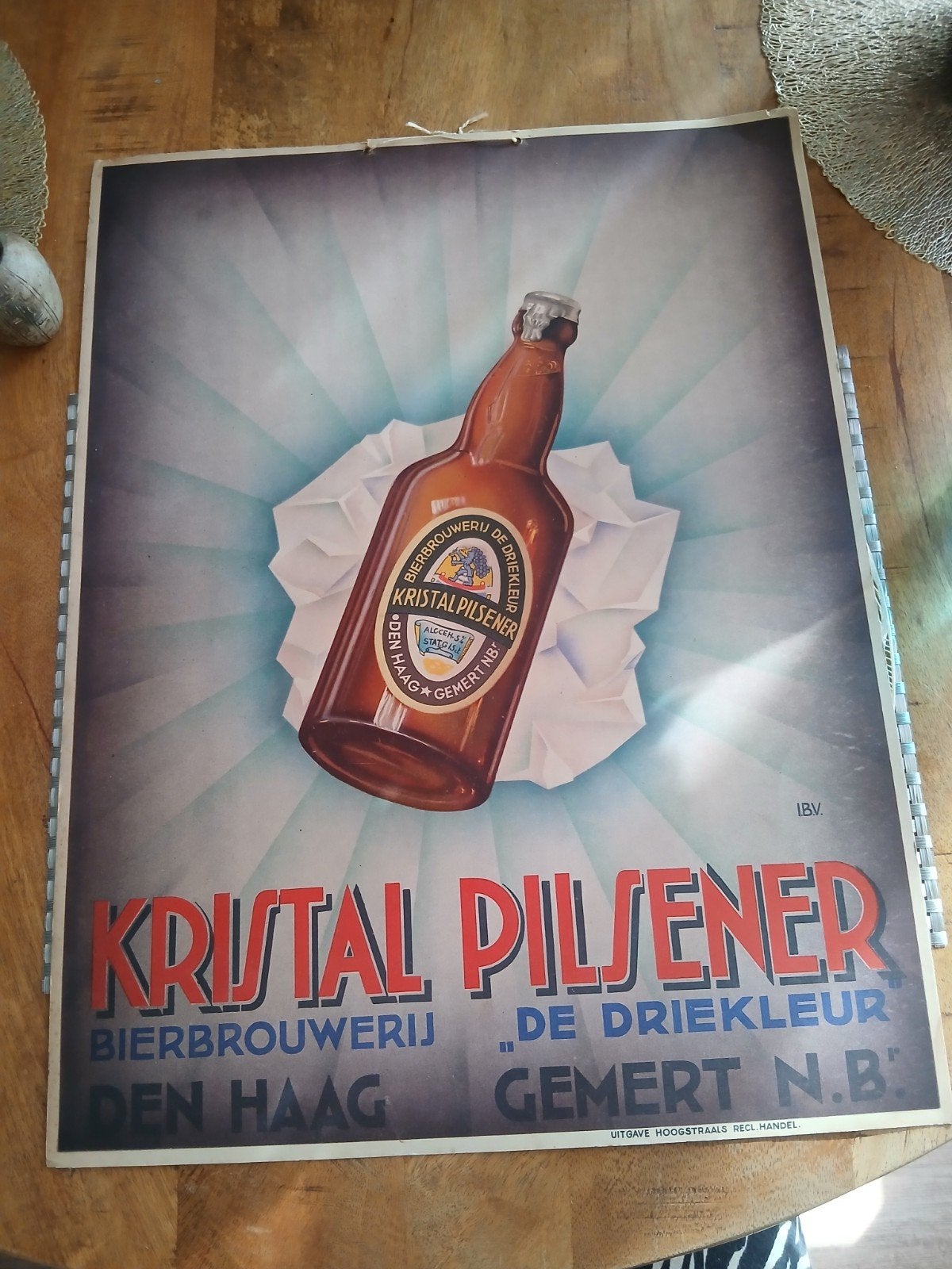 kristalpilsner den haag affiche 1948, Verzamelen, Ophalen of Verzenden, Gebruikt, Reclamebord, Plaat of Schild, Oranjeboom