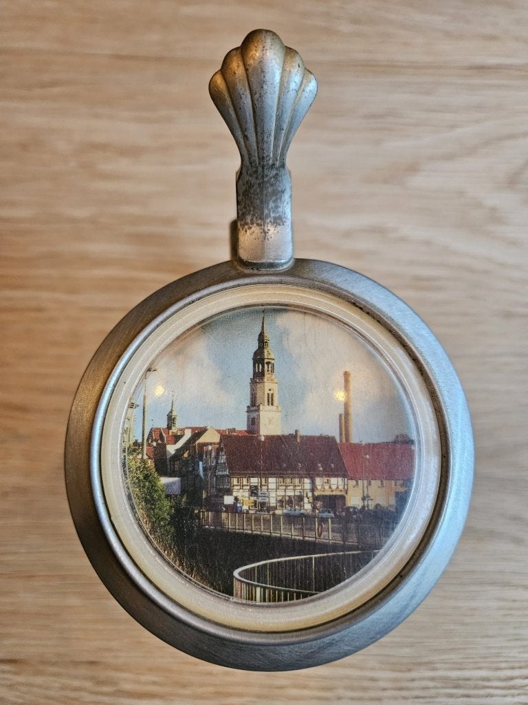 Vintage glazen bierpul met deksel., Ophalen of Verzenden