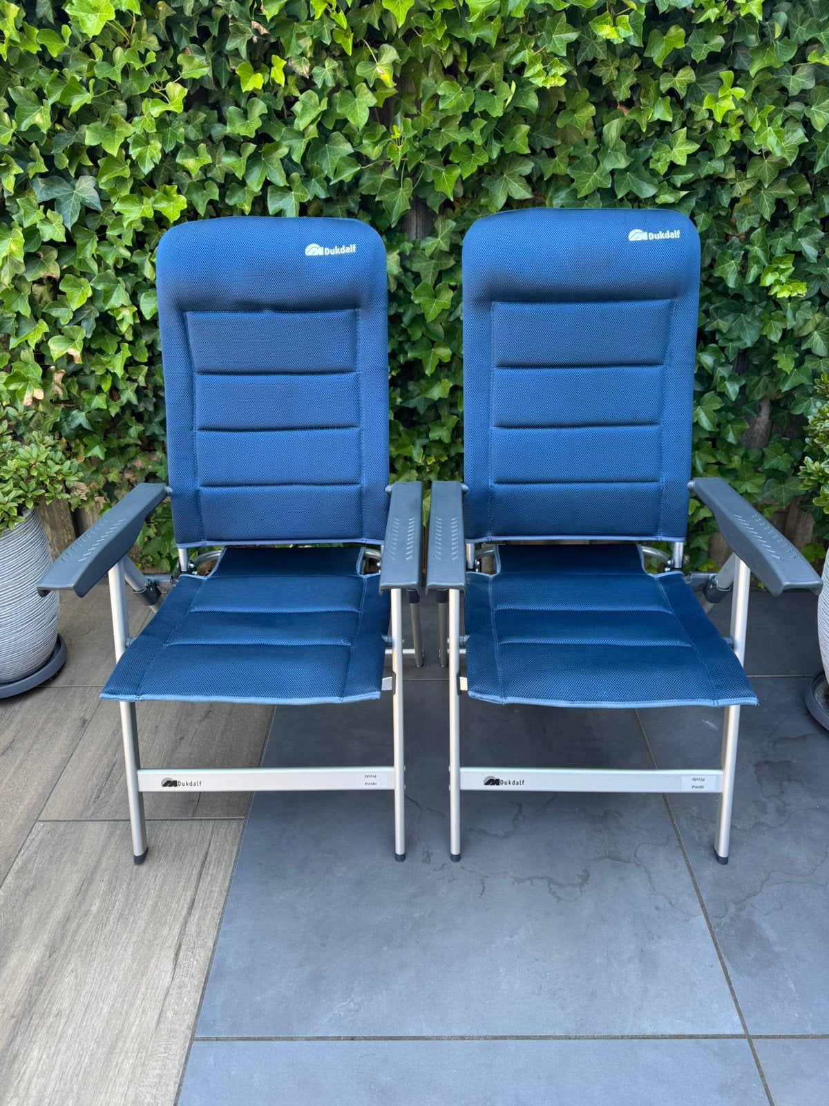 2 Dukdalf Presto 8820 Standenstoelen - Aircomfort Blue, Ophalen, Zo goed als nieuw, Campingstoel