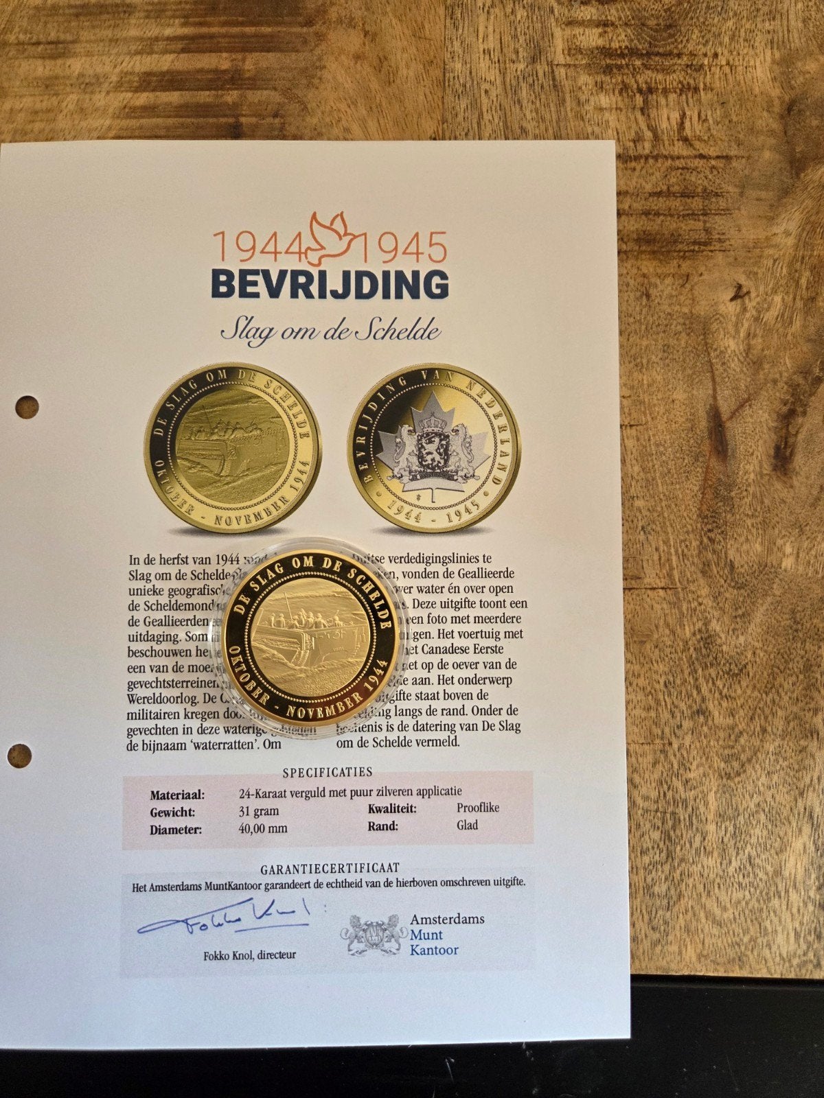 Bevrijding Slag om de Schelde - 24K vergulde herdenkingsmunt, Ophalen, Zilver, Overige waardes, Koningin Wilhelmina