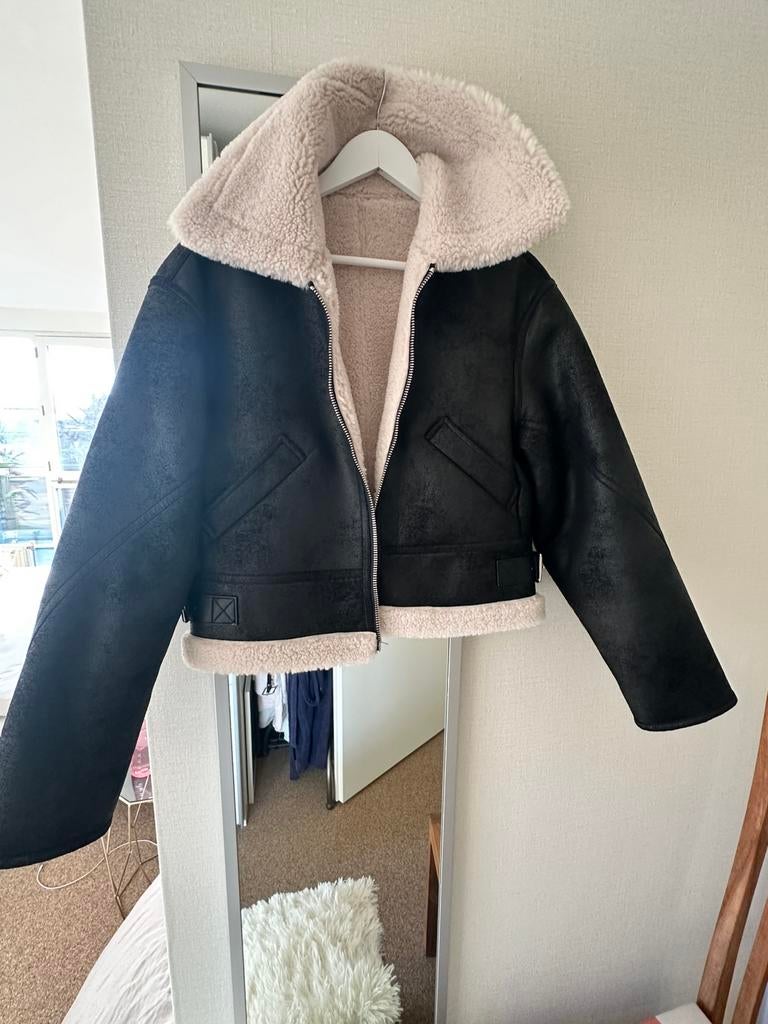 Piloten jack (imitatie) maat M, Ophalen of Verzenden, Zo goed als nieuw, Maat 38/40 (M), Zwart