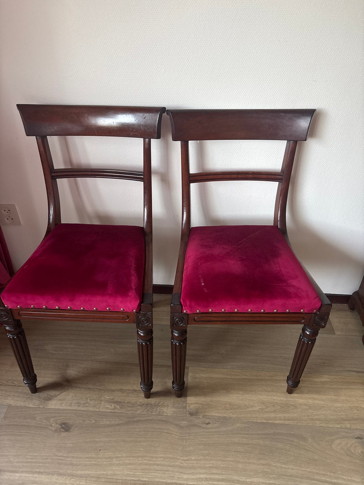 Set van 2 Antieke Mahonie Stoelen met Rood Fluweel, Antiek en Kunst, Ophalen of Verzenden