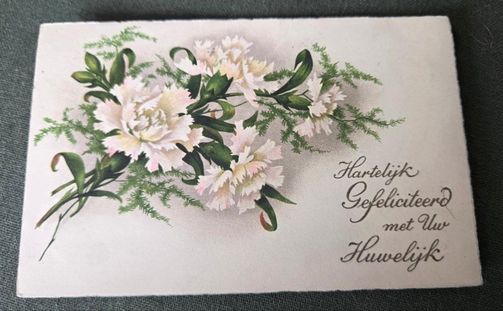 Hartelijk Gefeliciteerd met Uw Huwelijk - Witte anjers, Verzenden, 1920 tot 1940, Gelopen, Overige thema's