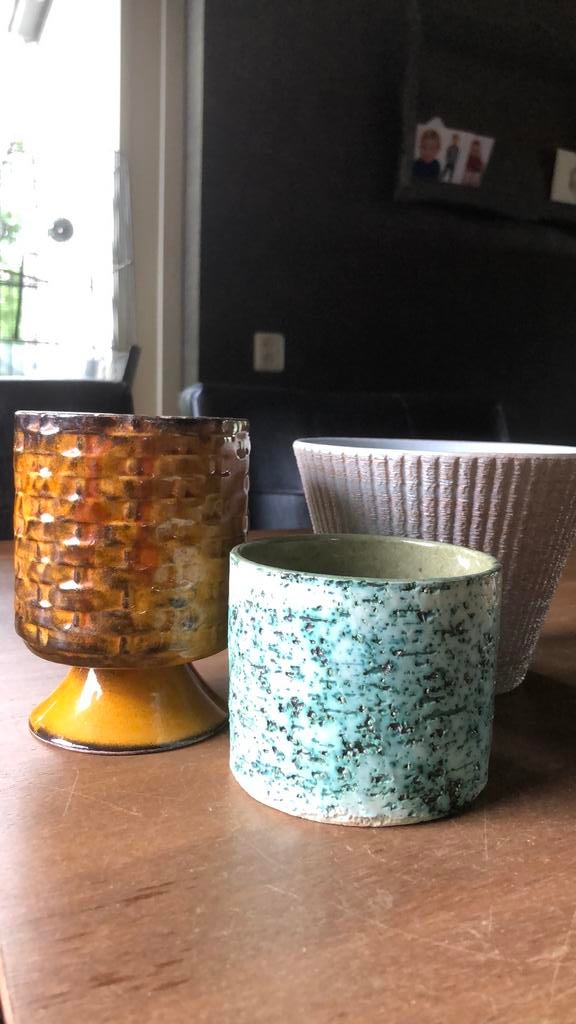 3 Vintage bloempotten, Gebruikt, Rond, Ophalen of Verzenden, Aardewerk