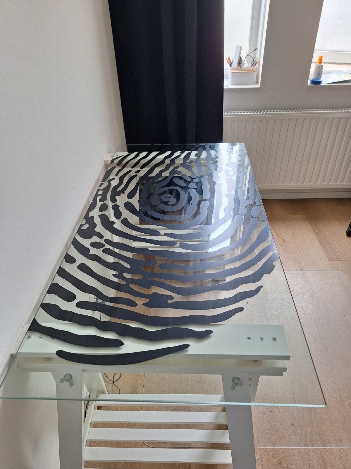 Glasholm tafelblad met unieke vingerafdruk design, Huis en Inrichting, Ophalen, Gebruikt