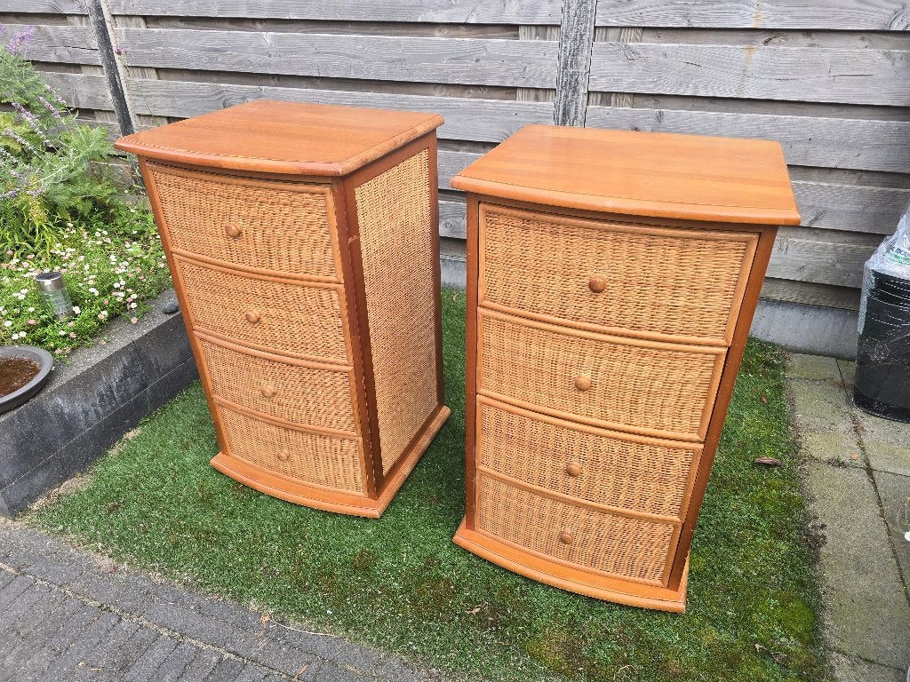 Prachtige set Vintage Rotan Lade / Nacht kastjes (Boho '70), Ophalen, 55 tot 70 cm, Zo goed als nieuw, 45 tot 65 cm