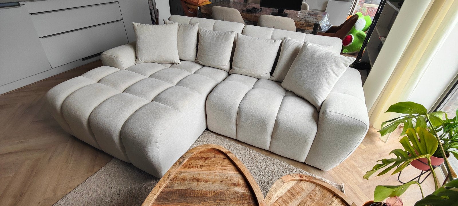 Goossens Kubus loungebank - beige - zo goed als nieuw, Ophalen, Hoekbank, 300 cm of meer, Zo goed als nieuw