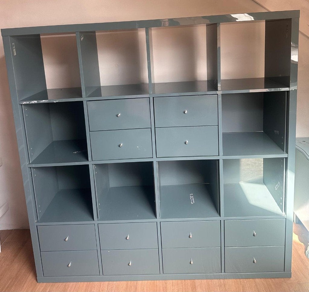 Ikea Kallax 4 x 4 vakkenkast - groen/grijs, Ophalen, Gebruikt, 100 tot 150 cm, 100 tot 150 cm