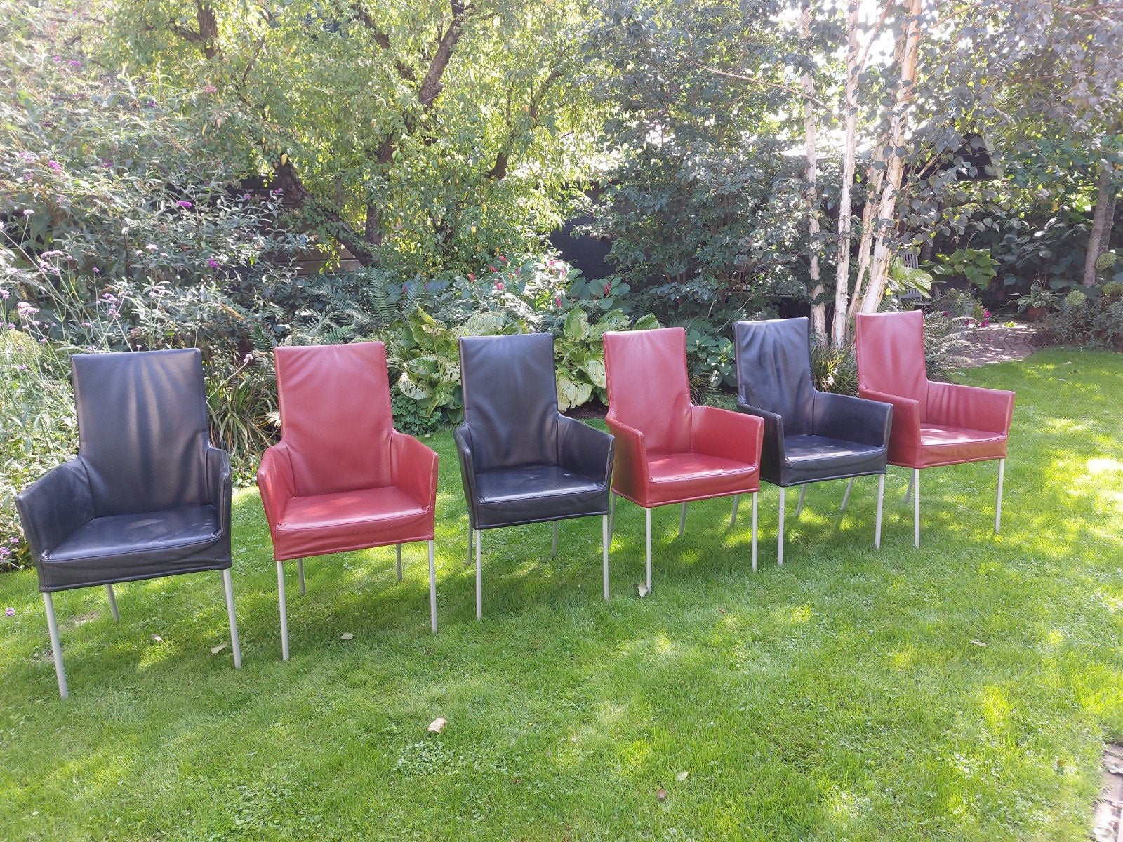 6 Eetkamerstoelen, Huis en Inrichting, Ophalen, Gebruikt, Leer, Vijf, Zes of meer stoelen