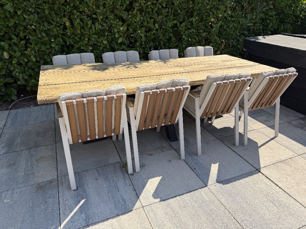 spectral 260cm met 8 leather look kunstof aluminium stoelen, Ophalen, Gebruikt, Aluminium, 8 zitplaatsen