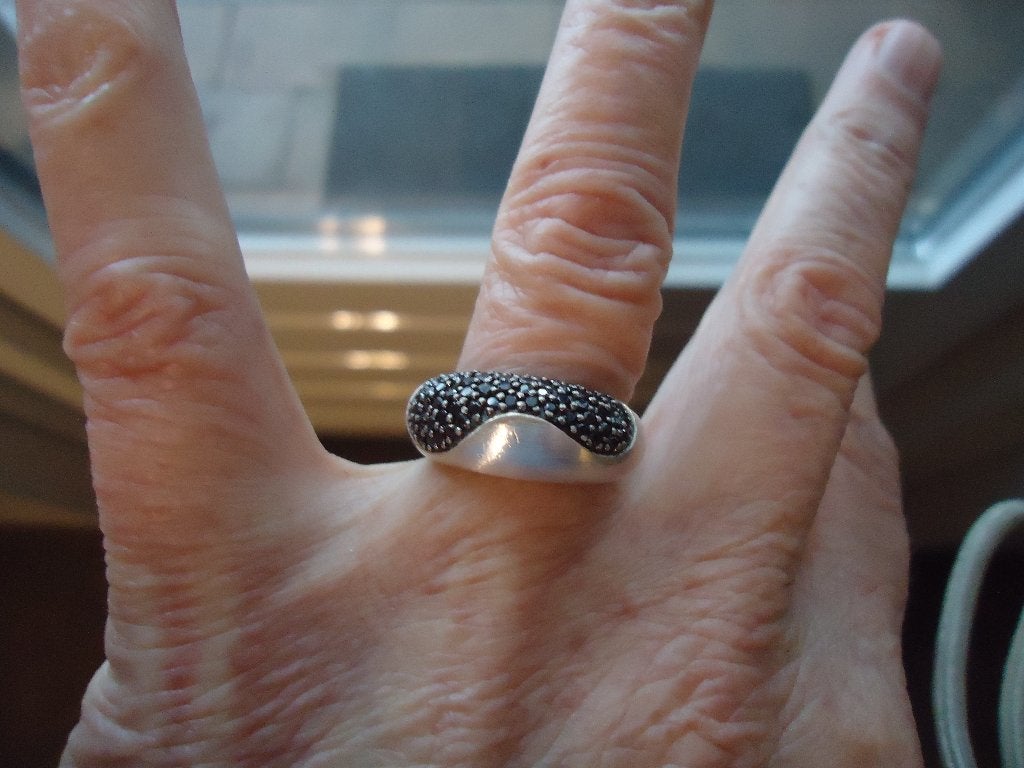 mooie echt zilveren ring met zwarte steentjes ESPRIT mt 17, Met kristal, Gebruikt, Ophalen of Verzenden, 17 tot 18