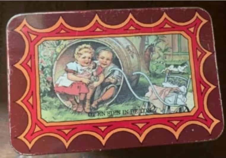 Vintage Royco blik met prentjes van kinderen en gedichten, Verzamelen, Blikken, Ophalen of Verzenden, Gebruikt, Overige