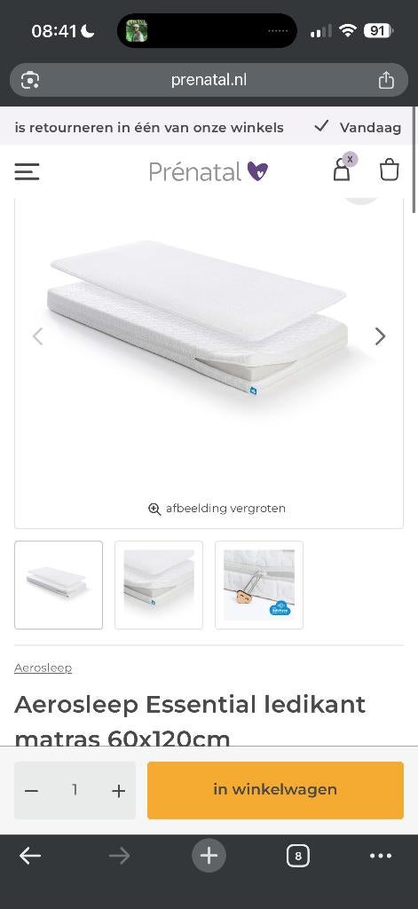 Aerosleep matras 60x120 nieuw, Kinderen en Baby's, Kinderkamer | Beddengoed, Ophalen, Jongetje of Meisje, Wit, Overige typen