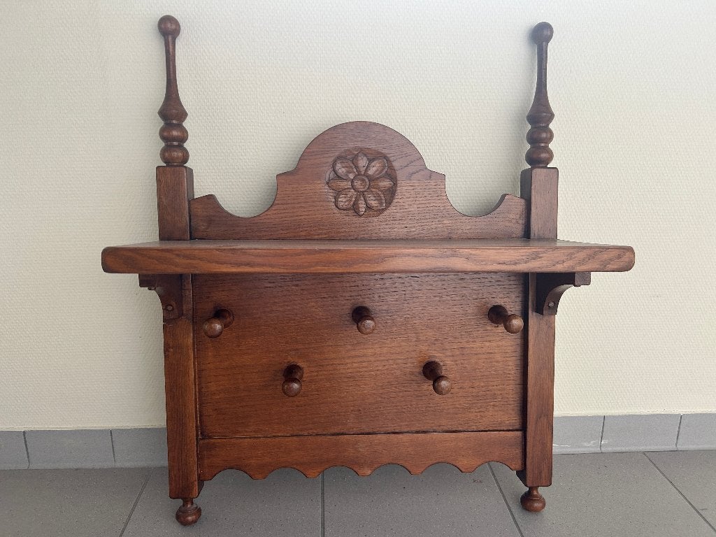 houten kapstok klassiek met houtsnijwerk: bloem, Gebruikt, Minder dan 100 cm, Hout, Ophalen