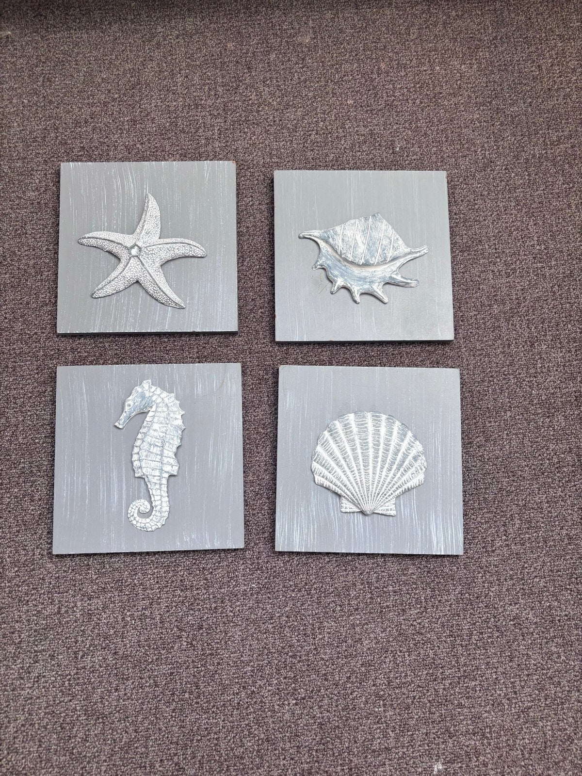 Set van 4 wanddecoraties met zee thema, Gebruikt, Hout, Ophalen of Verzenden, Wandbord of Wandpaneel