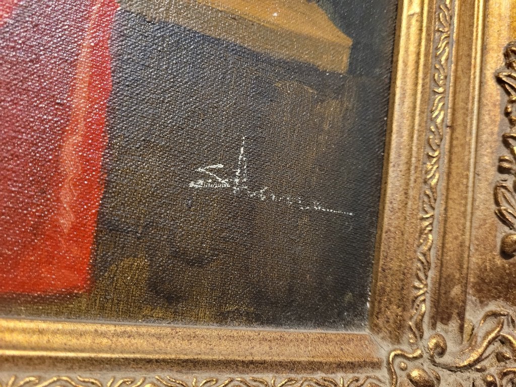 Olieverfschilderij "De Goudweger" in stijl van S. Konink, Doek, Portret of Personen, Ophalen of Verzenden, Gesigneerd