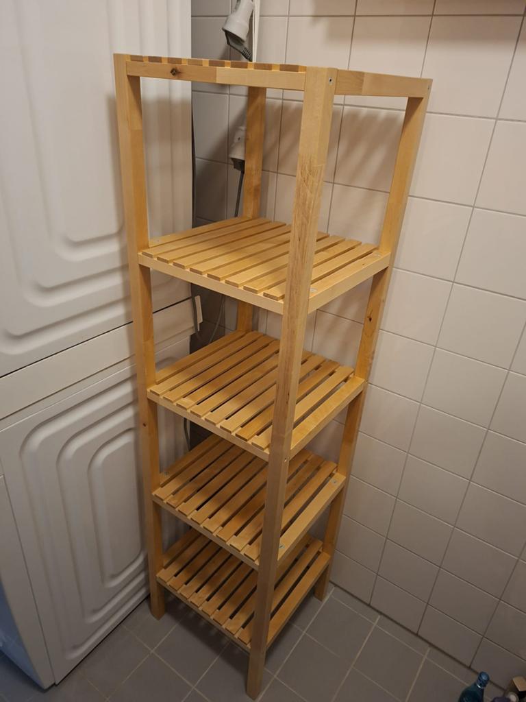 Houten badkamerrek / opbergrek met 4 planken, Ophalen, Gebruikt