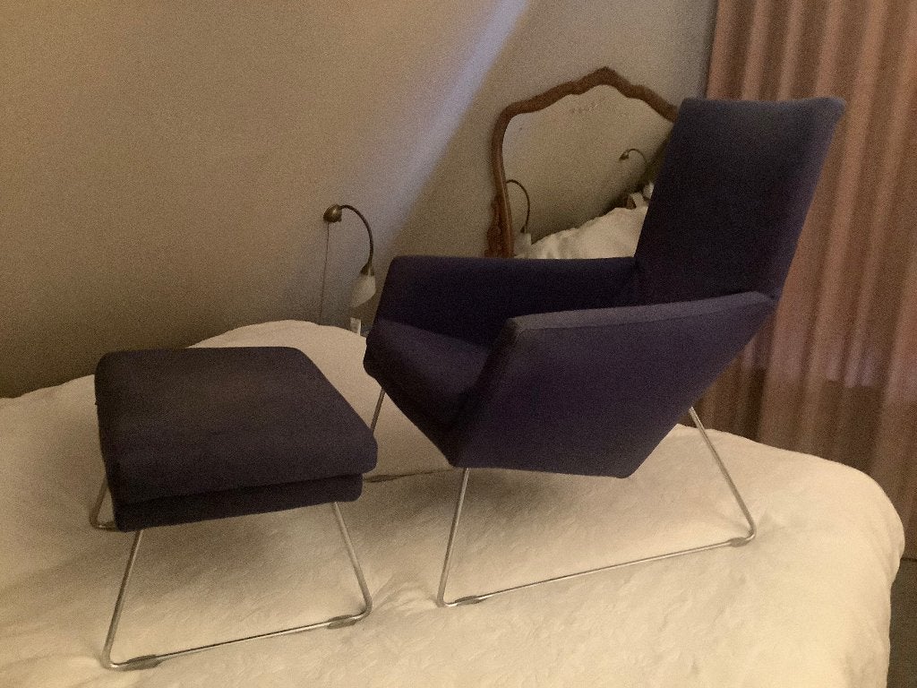 Fauteuil en hocker Label Don Gerard van den Berg, Ophalen, Gebruikt, 75 tot 100 cm, Metaal