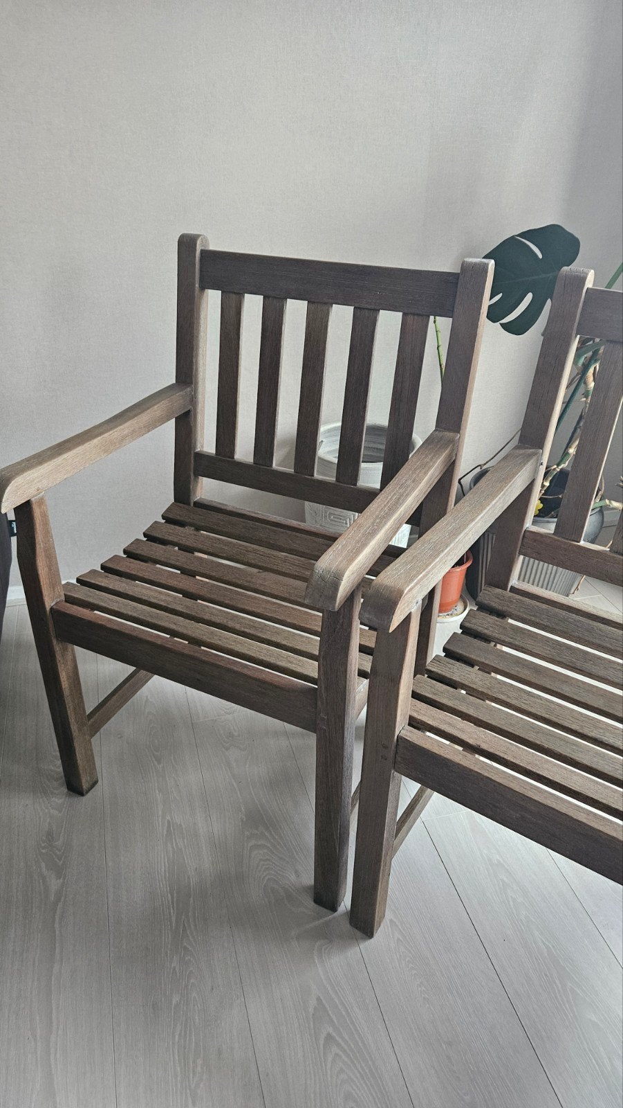 2 teak houten tuinstoelen, Tuin en Terras, Ophalen, Teakhout