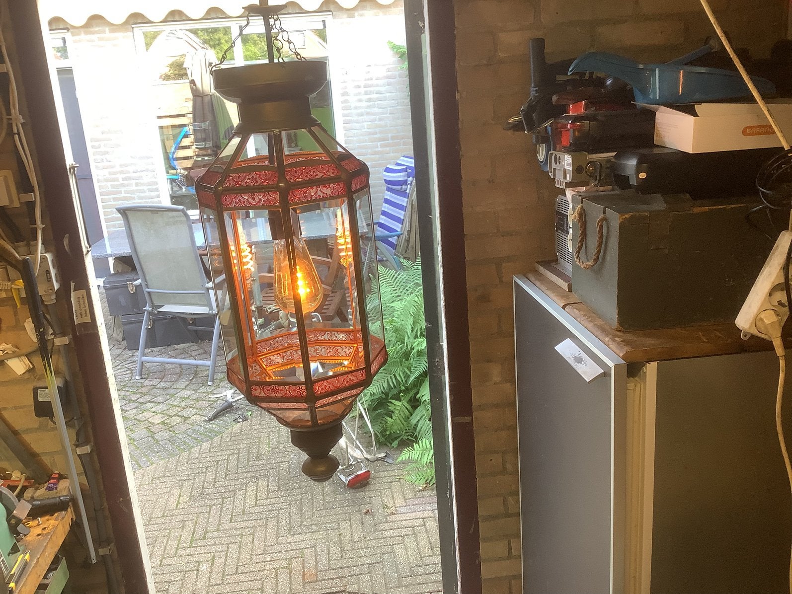 Hanglamp vintage oosters groot facet geslepen glas 56 cm, Huis en Inrichting, Lampen | Hanglampen, Ophalen, Gebruikt, E27 (groot)