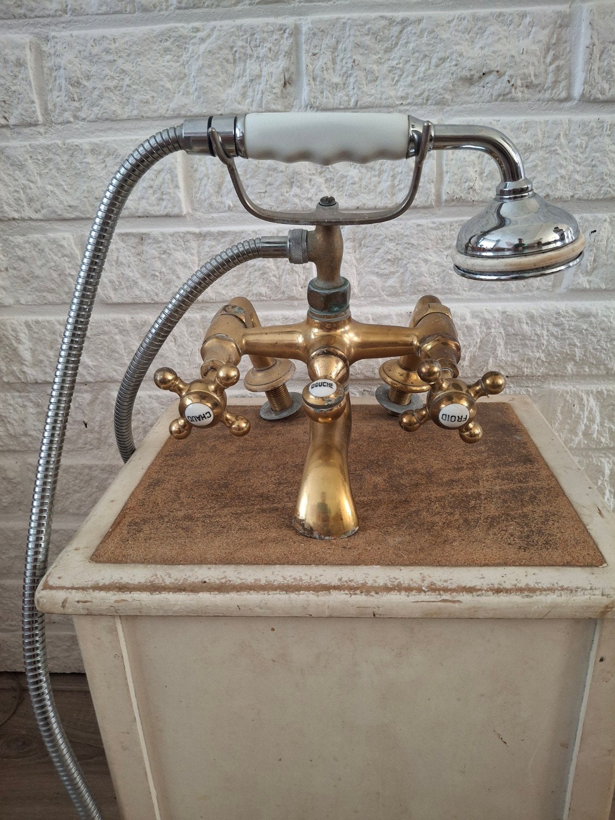 Antieke Franse originele messing badkraan met handdouche, Ophalen of Verzenden