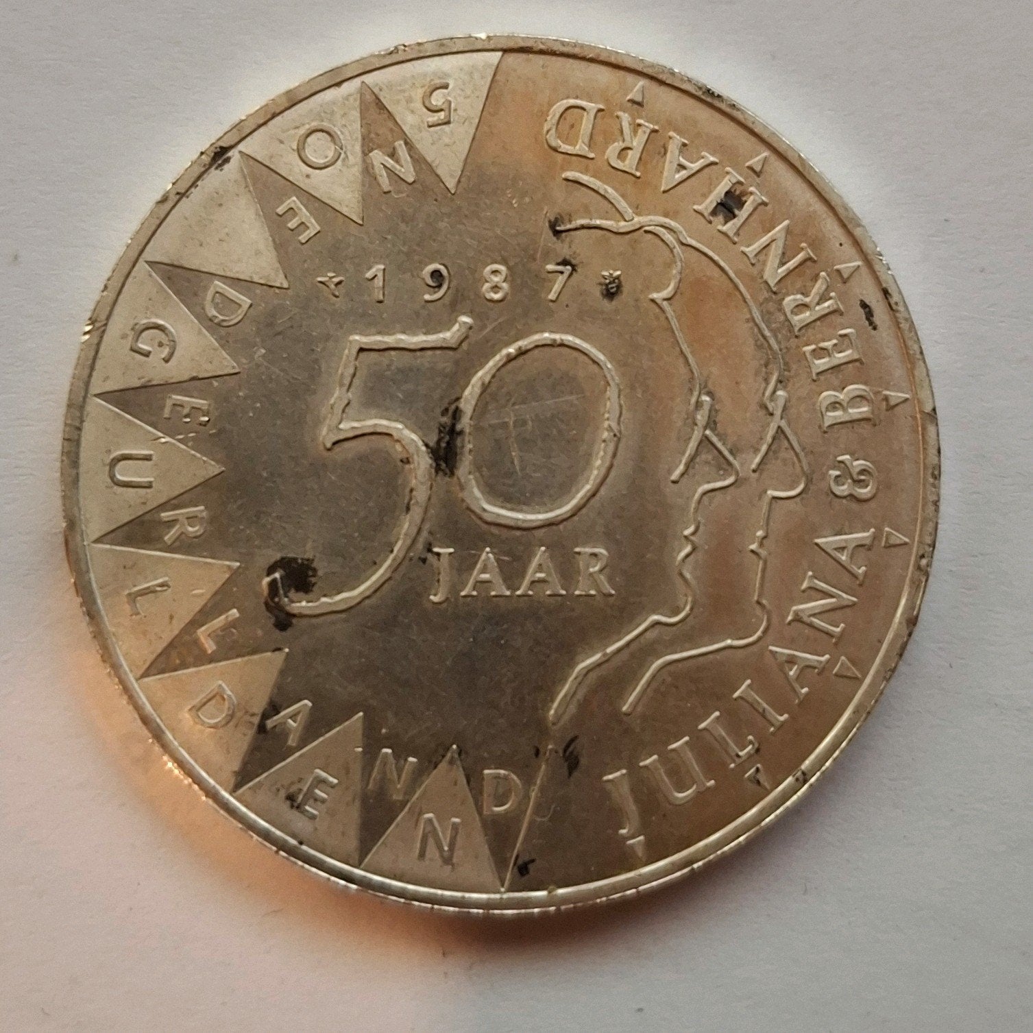 Vijftig gulden munt zilver, Koningin Beatrix, Zilver, Ophalen of Verzenden, Losse munt
