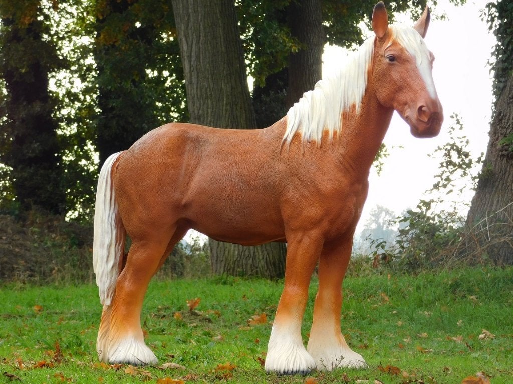 Beeld Paard Blond - 110 cm - Polystone, Dierenbeeld, Kunststof, ., Ophalen of Verzenden