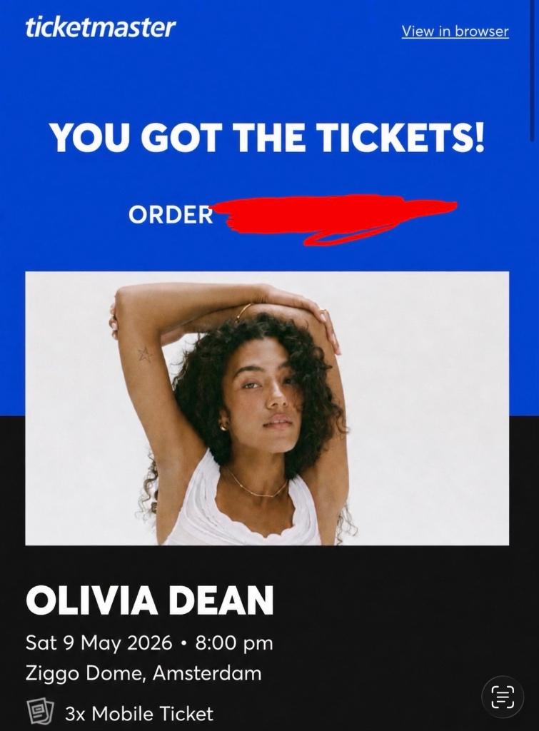 3x Olivia Dean staanplaatsen 9 mei ziggo dome, Drie personen of meer, Mei