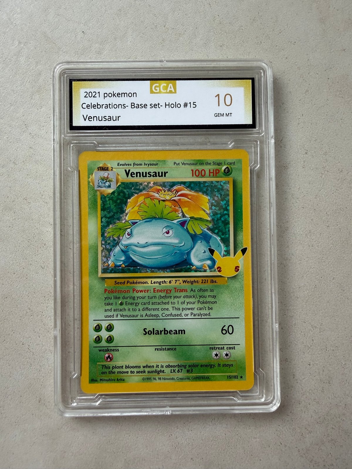 Pokémon Venusaur Holo #15 GCA 10 GEM MT Celebrations, Ophalen of Verzenden, Nieuw, Losse kaart, Foil