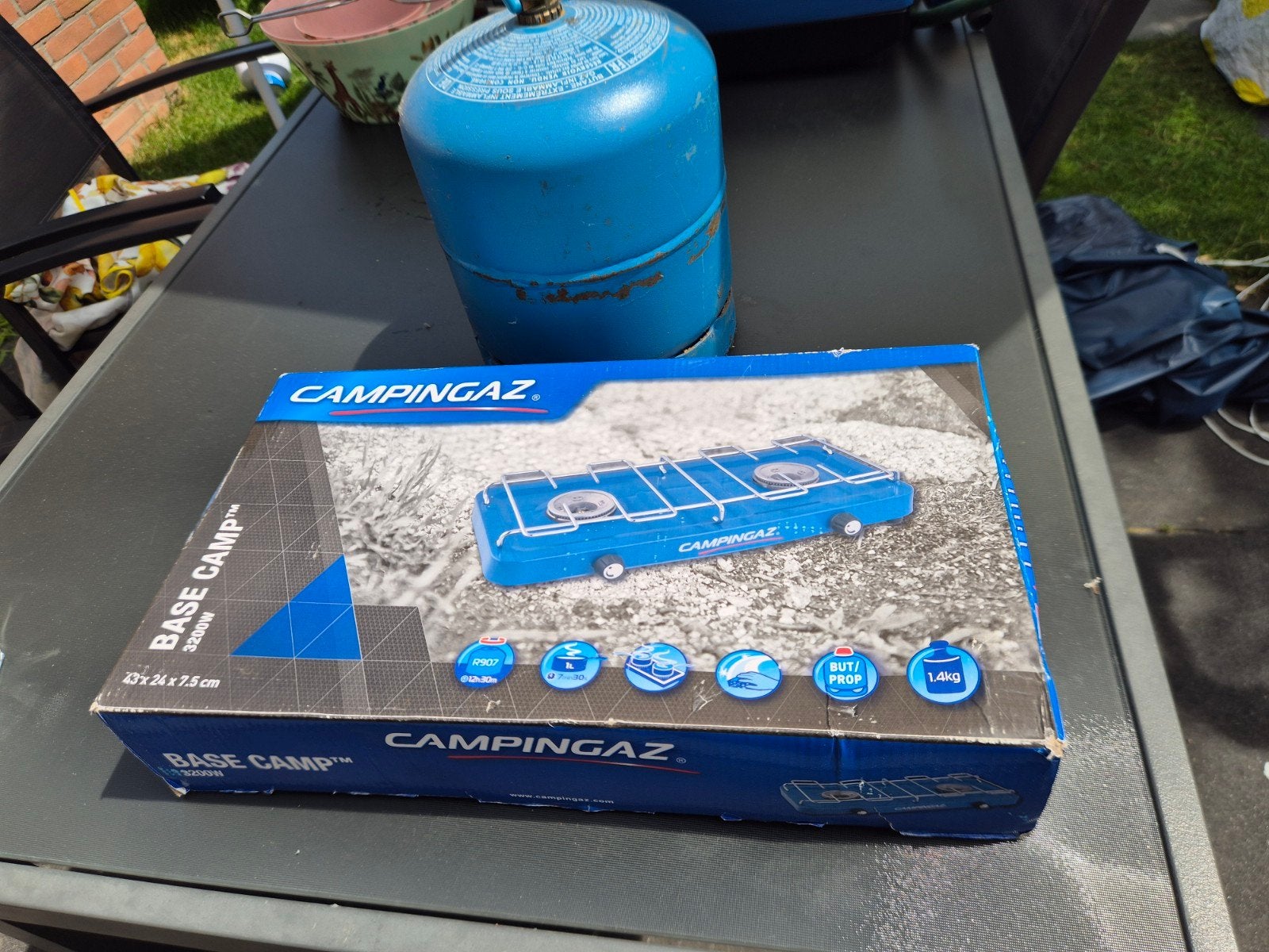 Campingaz Base Camp 2-pits kooktoestel met gasfles, Ophalen of Verzenden, Zo goed als nieuw