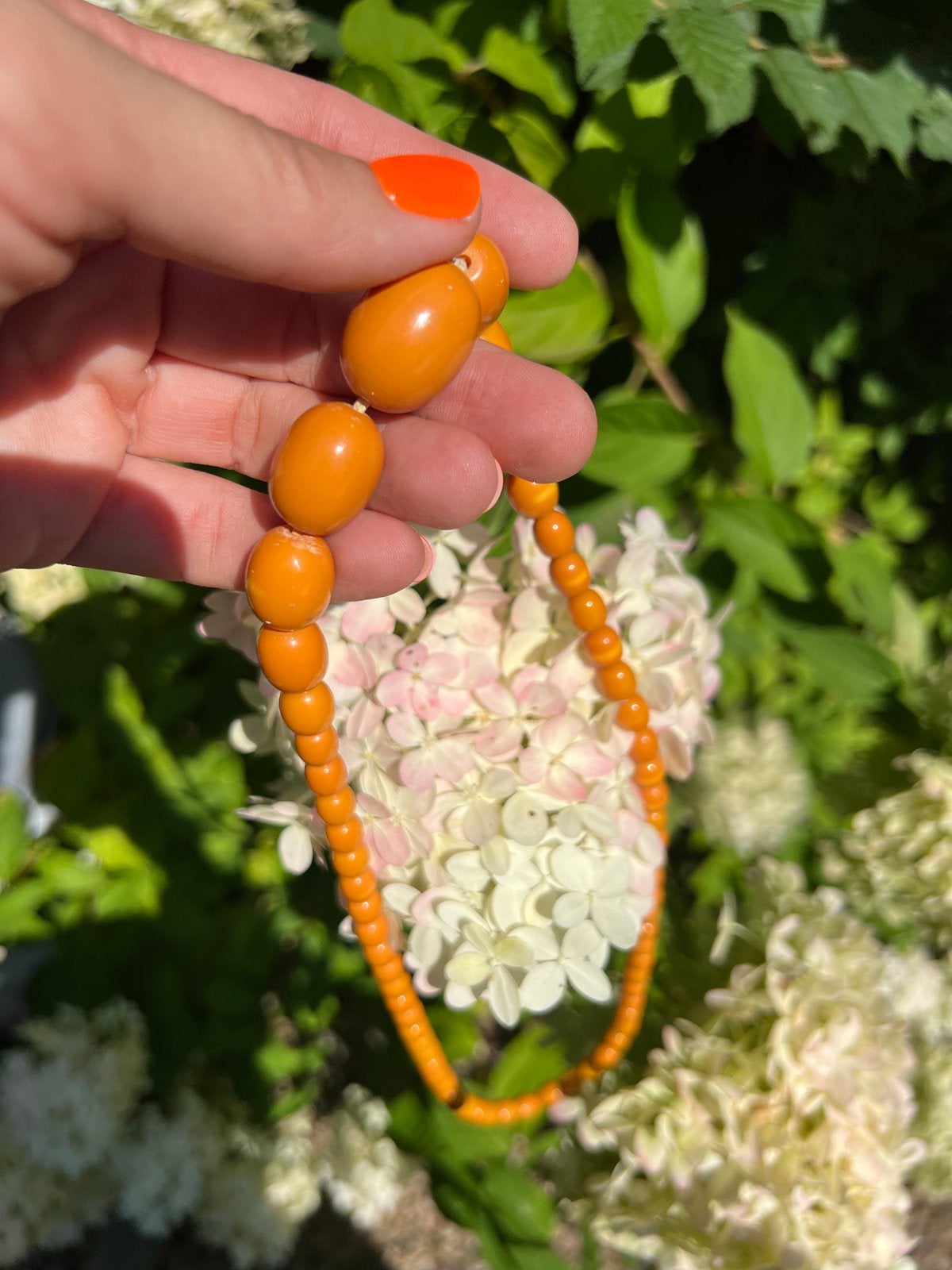 Vintage  bakeliet Frankrijk jaren 60 kralen ketting, 44 gram, Ophalen of Verzenden, Gebruikt, Oranje, Overige materialen