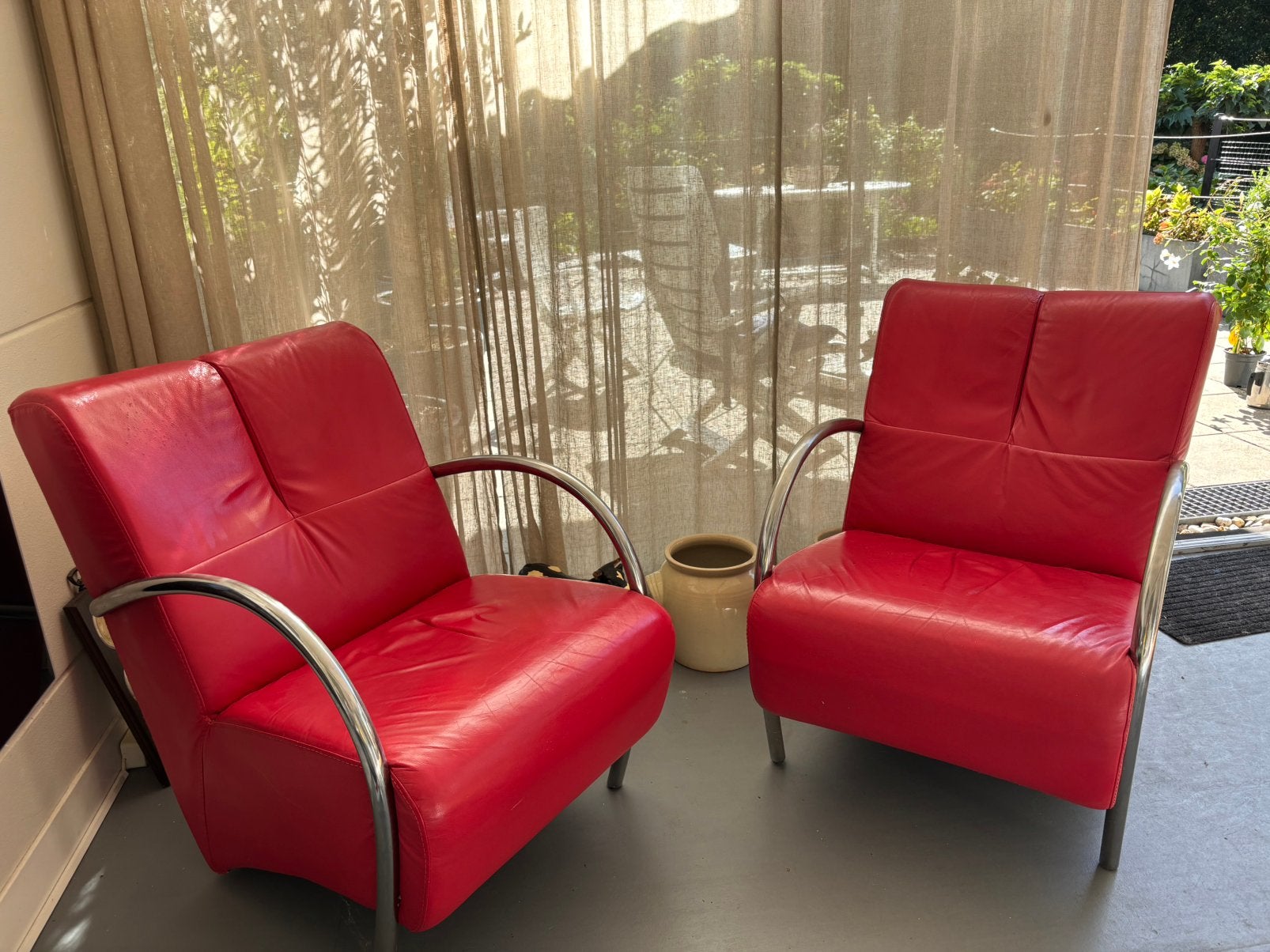 2 leren rode fauteuils samen 100,00e, Ophalen, Gebruikt, 50 tot 75 cm, Leer