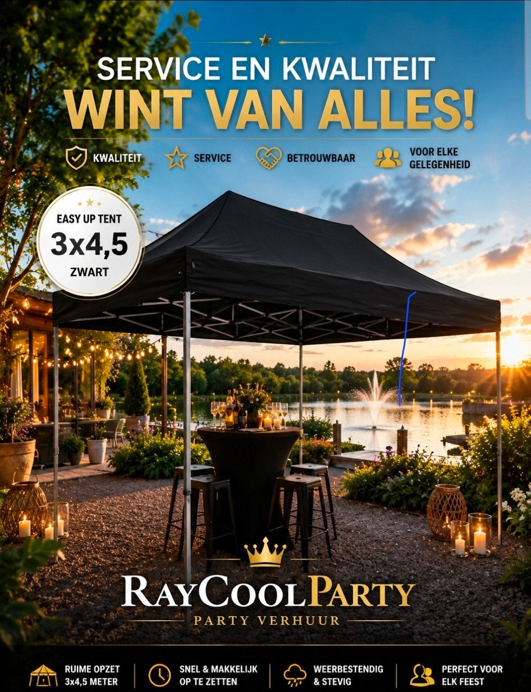 TE HUUR TENT 3X4,5MTR INCLUSIEF OP/AFBOUW € 50,=, Ophalen of Verzenden, Overige