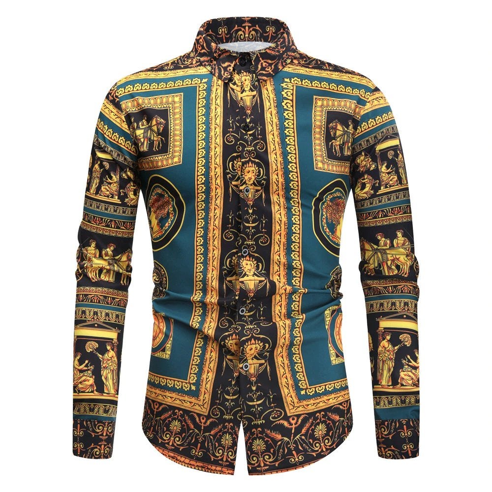 Heren barok overhemd 13 luxe gouden shirt zwart groen fout, Verzenden, Nieuw, Meerkleurig, Overige halswijdtes