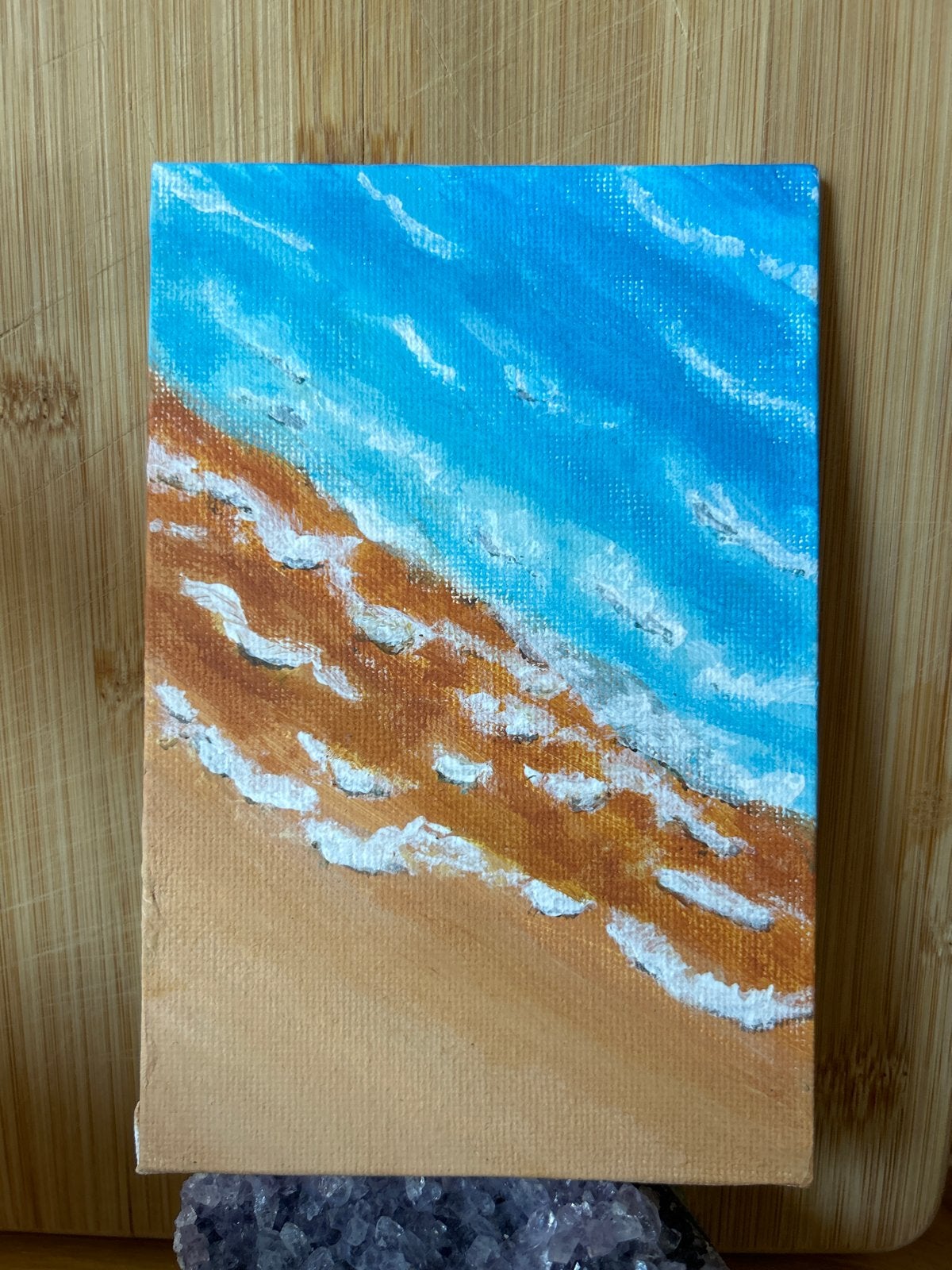 Miniatuur Schilderij: Zicht op de Zee en het Strand, Realistisch, Handgeschilderd, Maritiem / water, Acrylverf