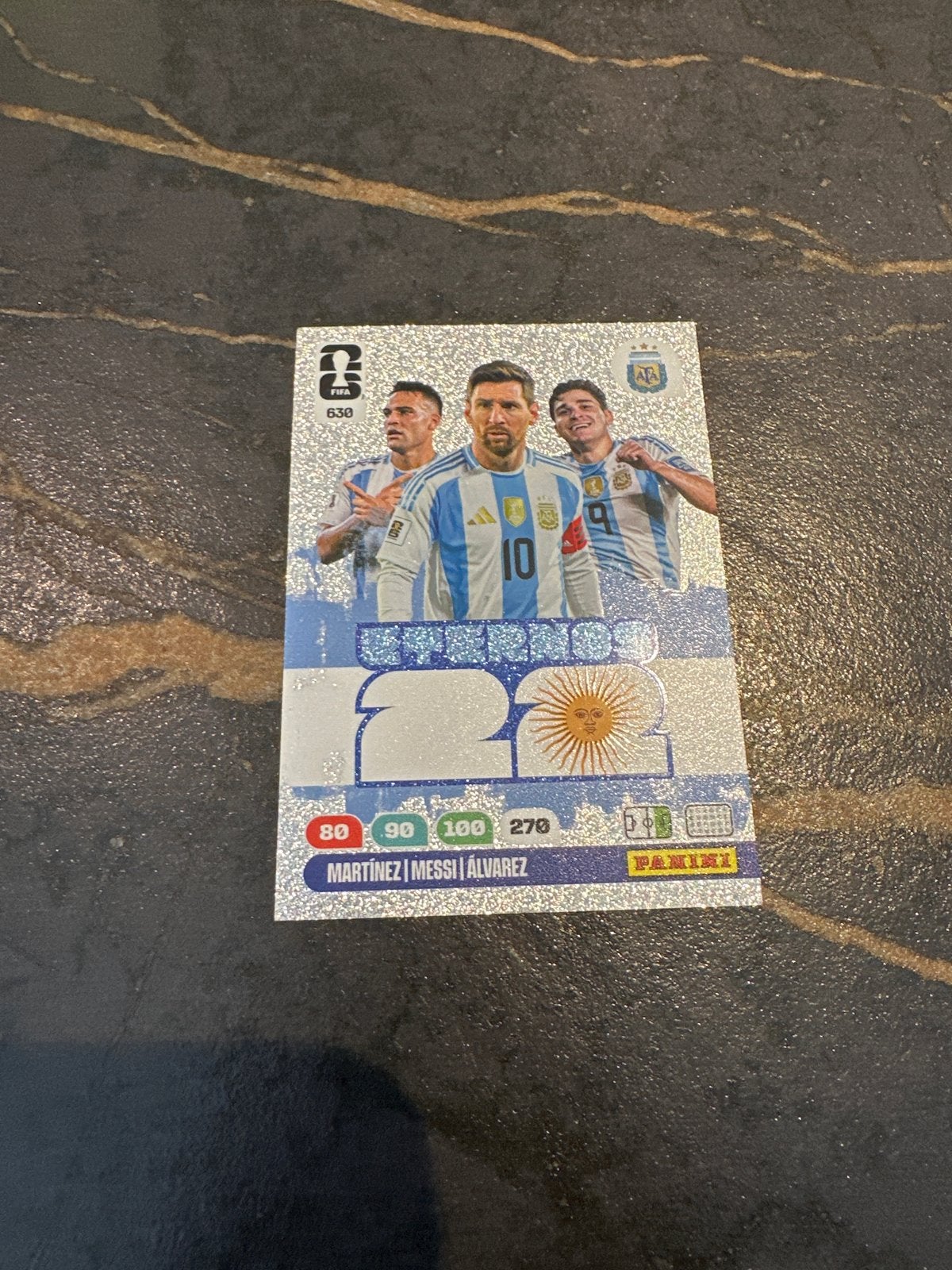 Panini FIFA World Cup 2022 Qatar Kaart Messi Argentinië, Ophalen of Verzenden, Nieuw, Buitenlandse clubs, Spelerskaart