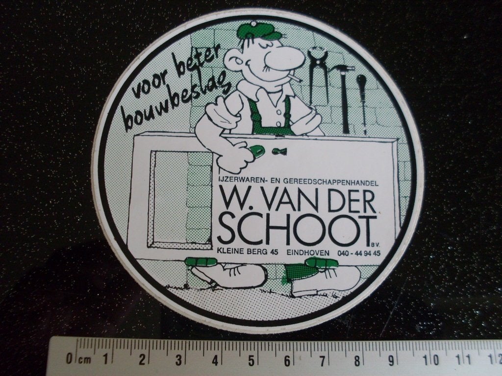 sticker W. van der Schoot eindhoven voor beter bouwbeslag, Verzenden, Zo goed als nieuw, Bedrijf of Vereniging
