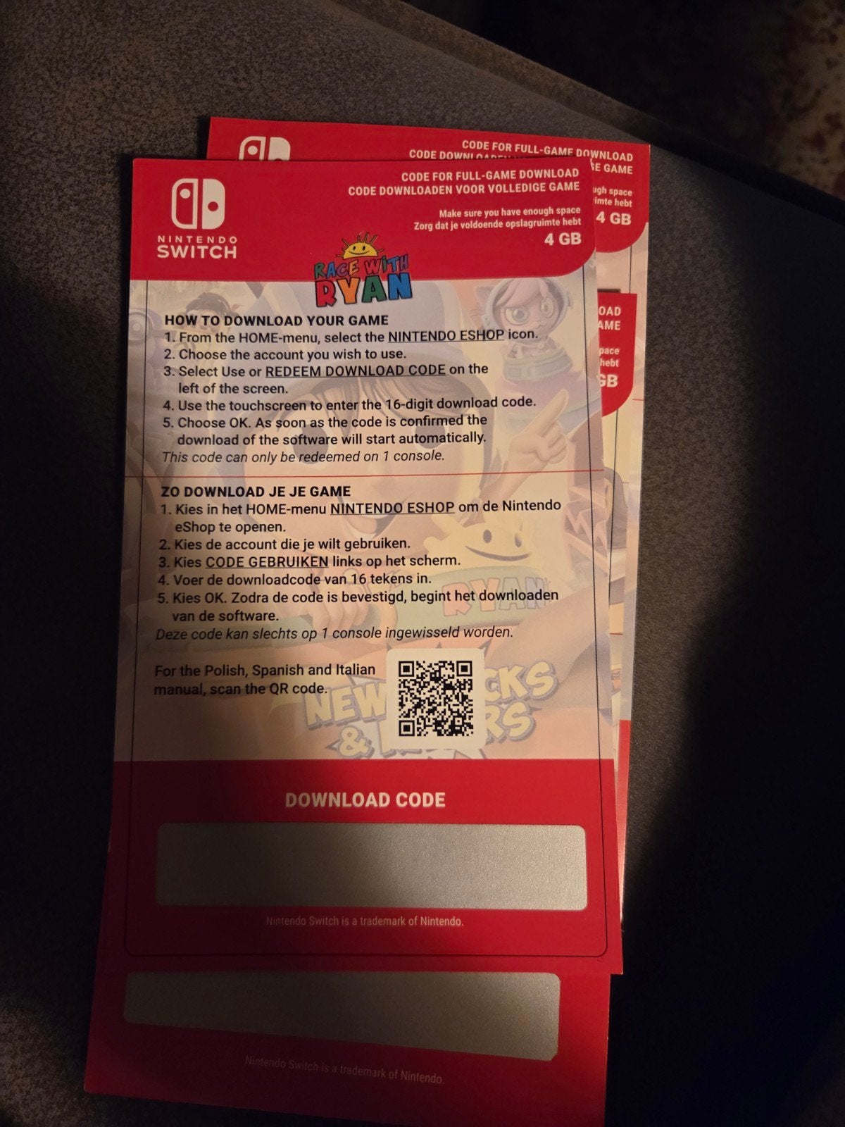 Race With Ryan Nintendo Switch Download Code (Ongebruikt), Ophalen of Verzenden