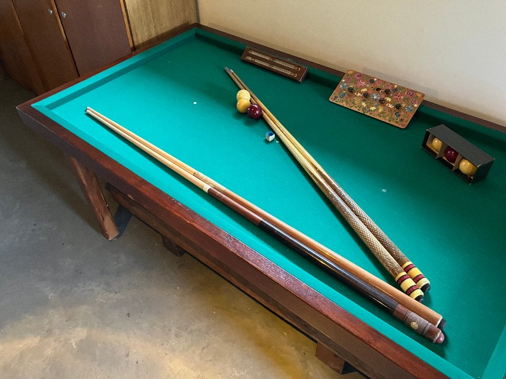 Biljarttafel met toebehoren – houten frame, Ophalen, Gebruikt, Biljarttafel