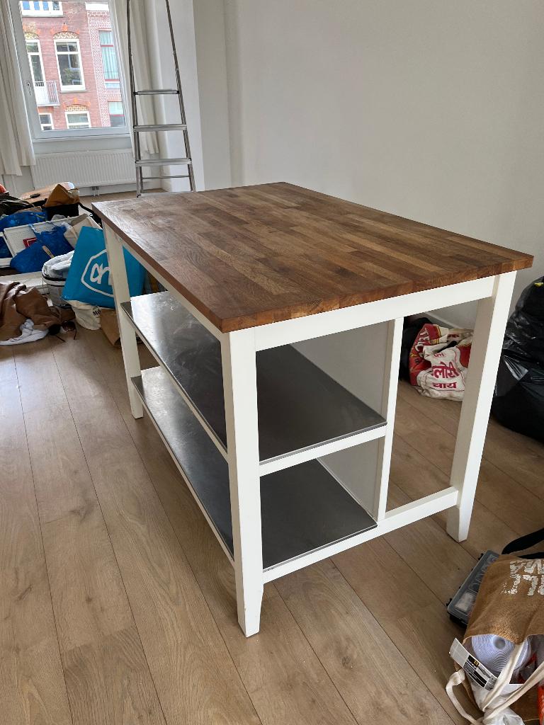 Keukeneiland van hout, Ophalen, Gebruikt, 75 cm of meer, Grijs