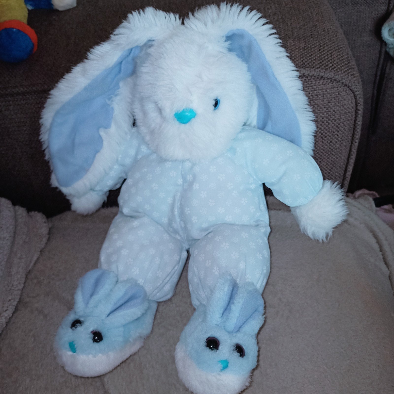 Vintage konijnen knuffel, wit blauw., Overige merken, Blauw, Konijn, Ophalen of Verzenden