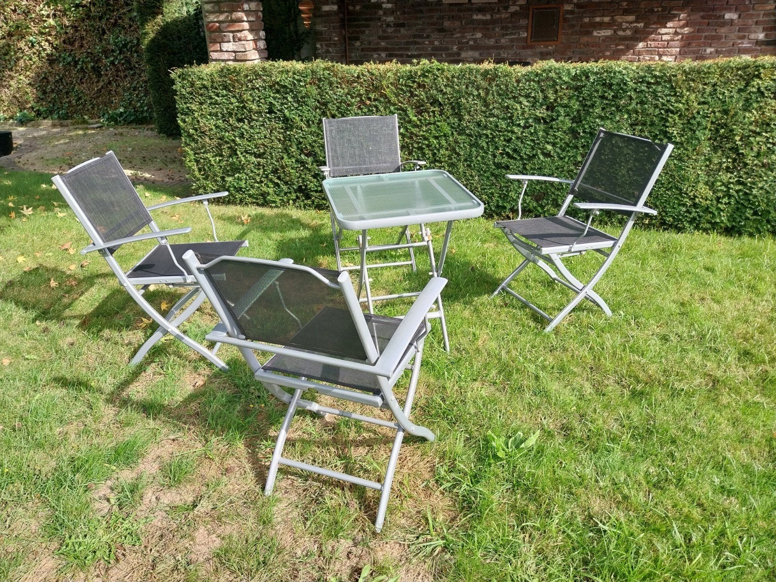 Tuinset: tafel (60x60x70cm) met 4 stoelen, Ophalen, Zo goed als nieuw