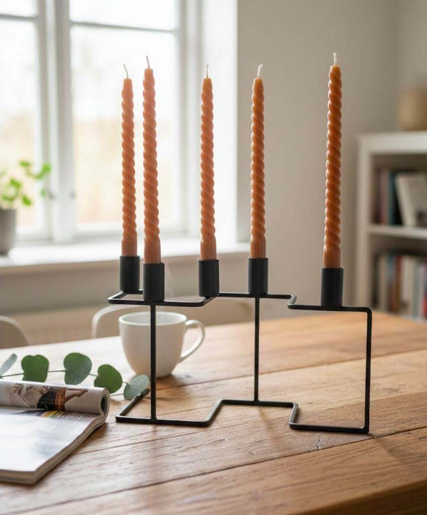 SENZA 5arm metalen zigzag kandelaar zwart dinerkaarsen, Huis en Inrichting, Woonaccessoires | Kandelaars en Kaarsen, ., Nieuw